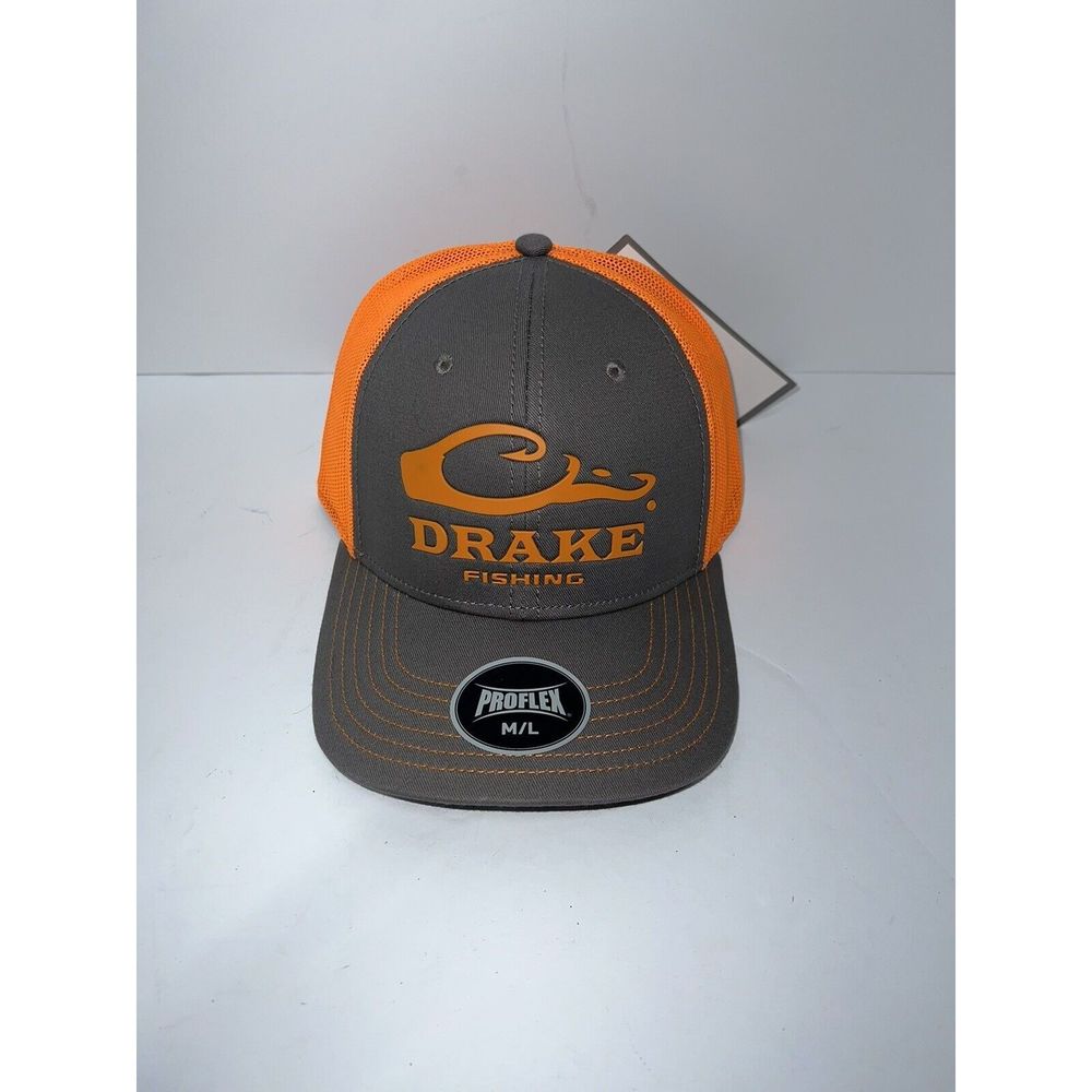 Drake fishing fitted hat size M/L hunters orange and grey